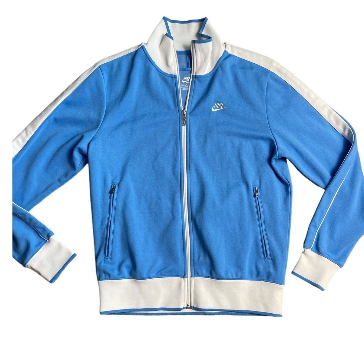 Vintage Men's Blue/White Nike Sportswear Full Zip Collared Jacket Size Medium