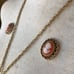 Vintage Statement Cameo Necklace & Earrings Set Gold Chain Resin 1970