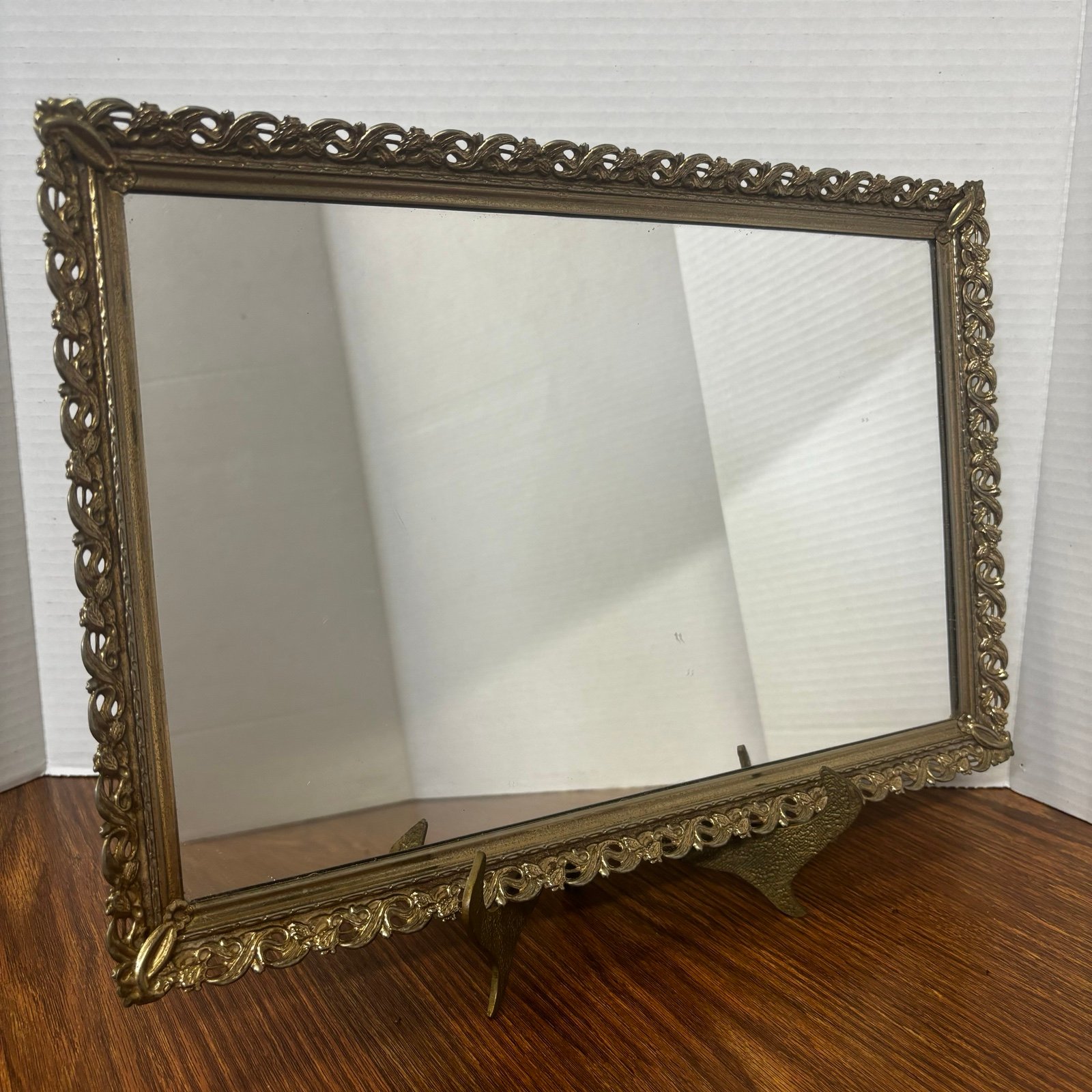 Vintage Filigree Apron Vanity or Serving Brass Mirror Tray