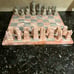 Stone Pink Onyx White Marbled Chess Board 14”With Chess Pieces 2-3”
