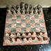 Stone Pink Onyx White Marbled Chess Board 14”With Chess Pieces 2-3”