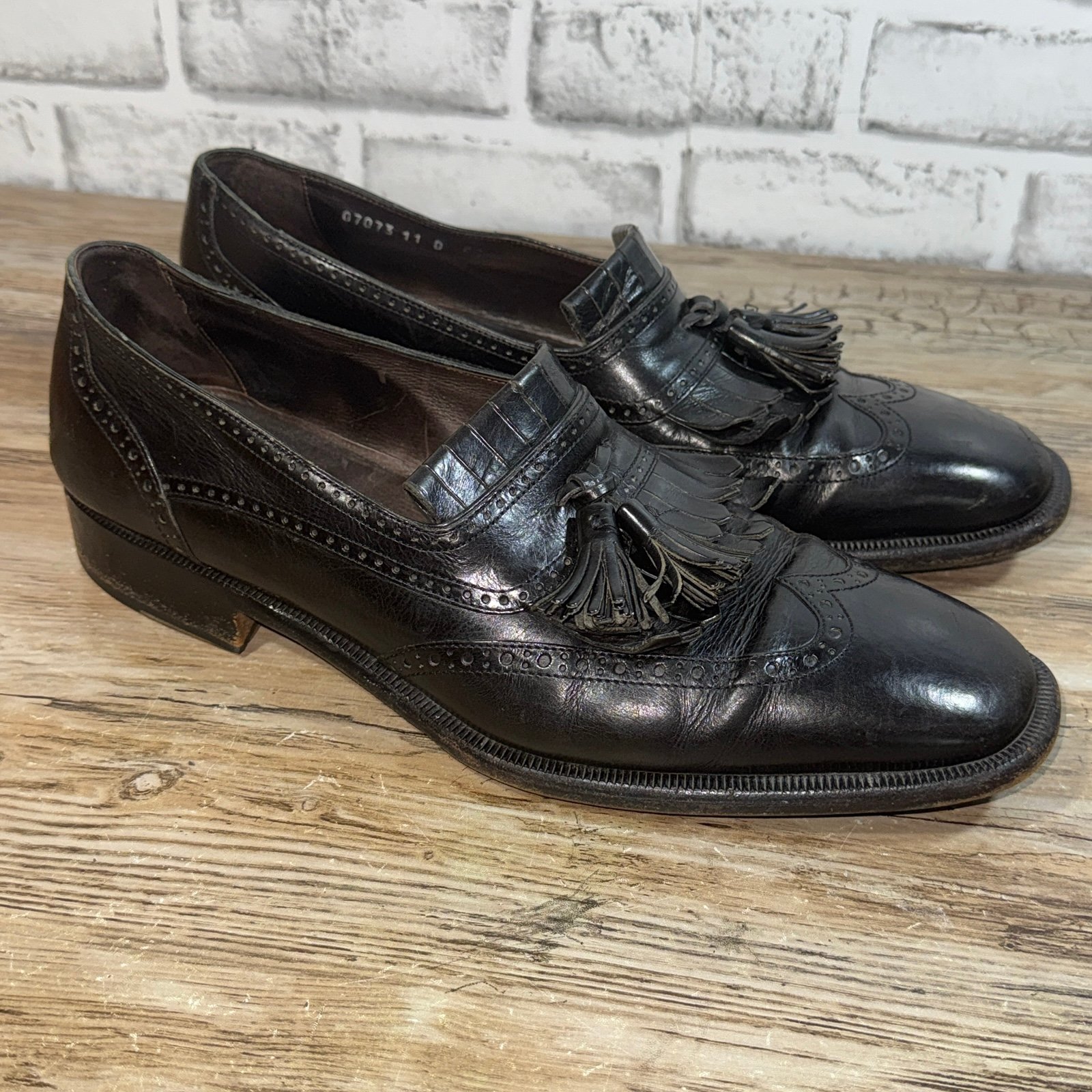 Bragano Mens Black Leather Wingtip Tassel Loafers Kiltie Dress Shoes Italy Sz 11