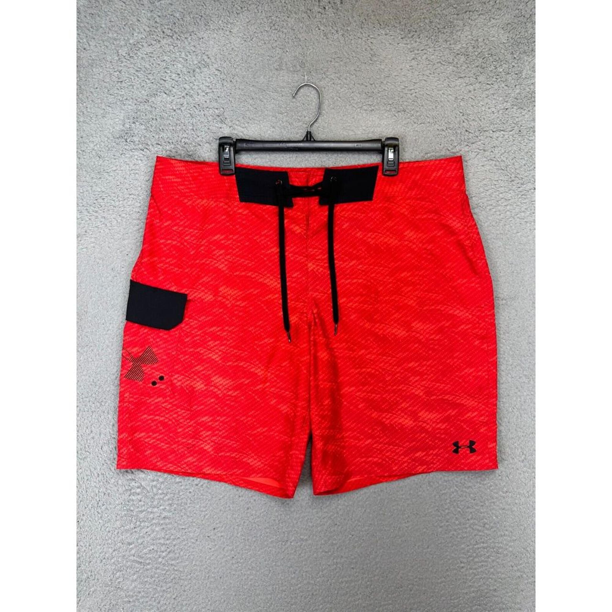 Under Armour Swim Trunks Adult 38 HeatGear Red Board Shorts Loose Drawstring Men