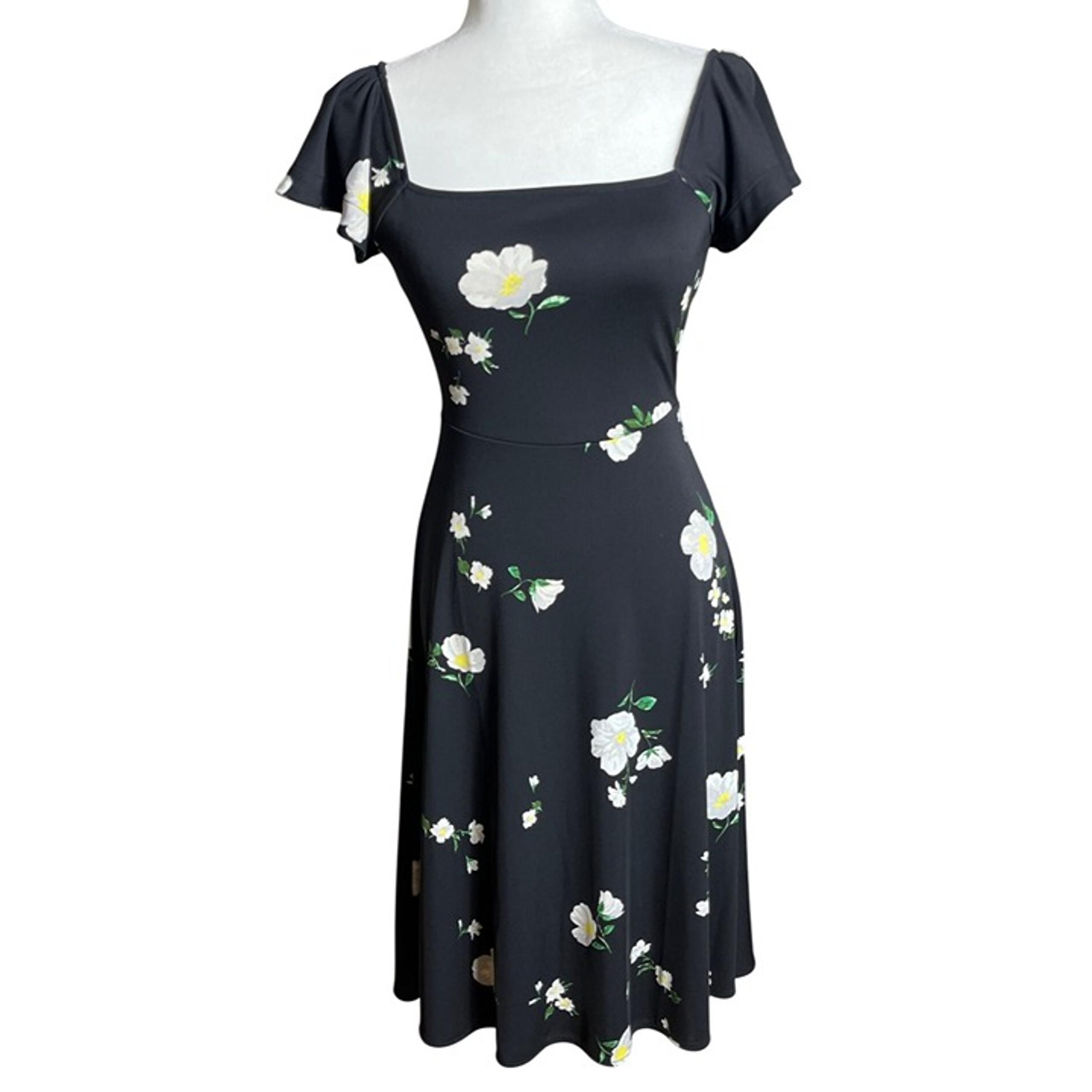 Banana Republic Dress A-line Midi Black Floral Jersey Feminine Comfy Womens XS