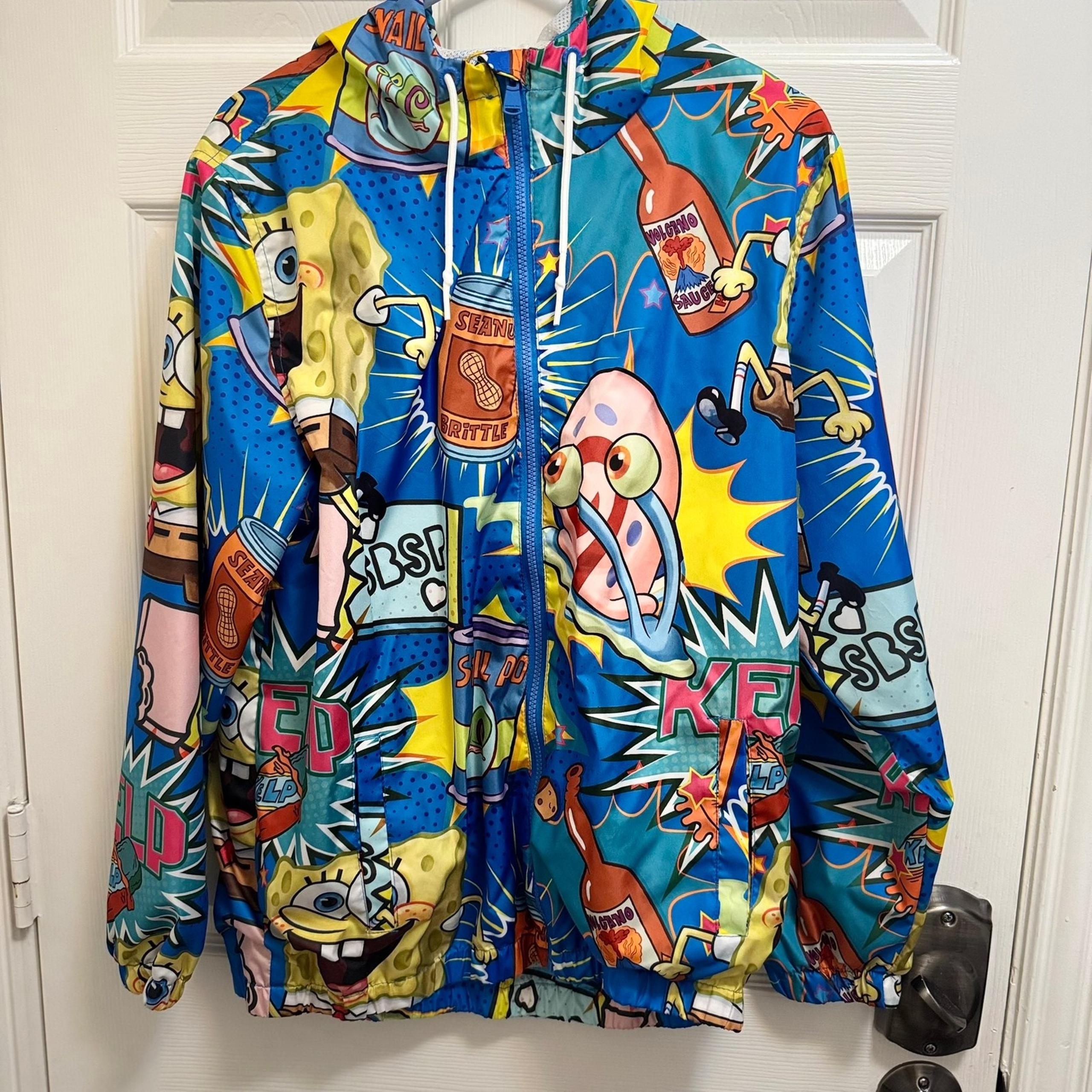 Members Only Nickelodeon Windbreaker Spongebob Print Full Zip Jacket Hooded