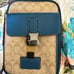 Coach Khaki Blue Jay Coated Canvas Colorblock Track Pack Shoulder Bag