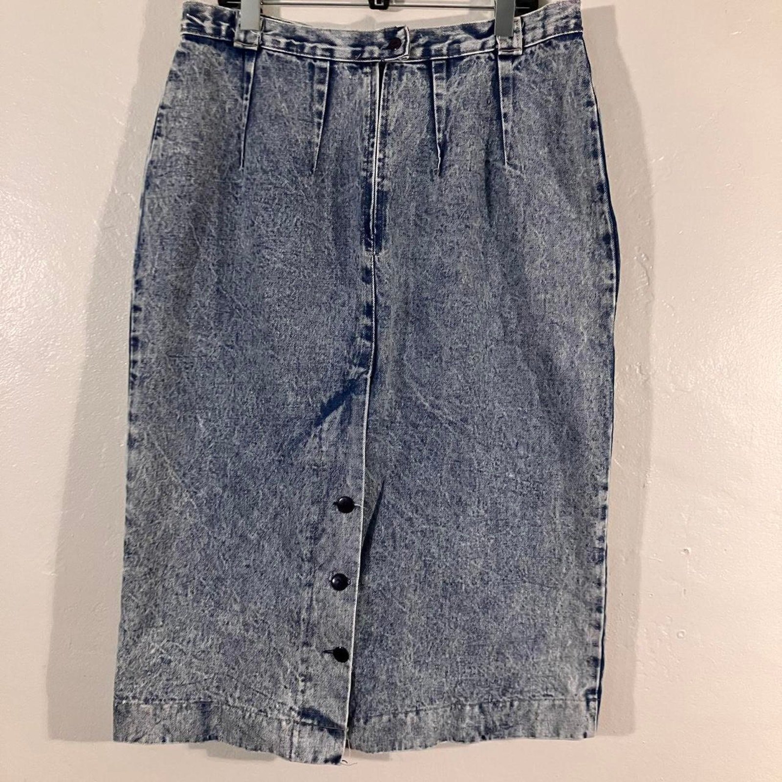 Touché Vintage 80s Acid Wash Denim Midi Skirt
