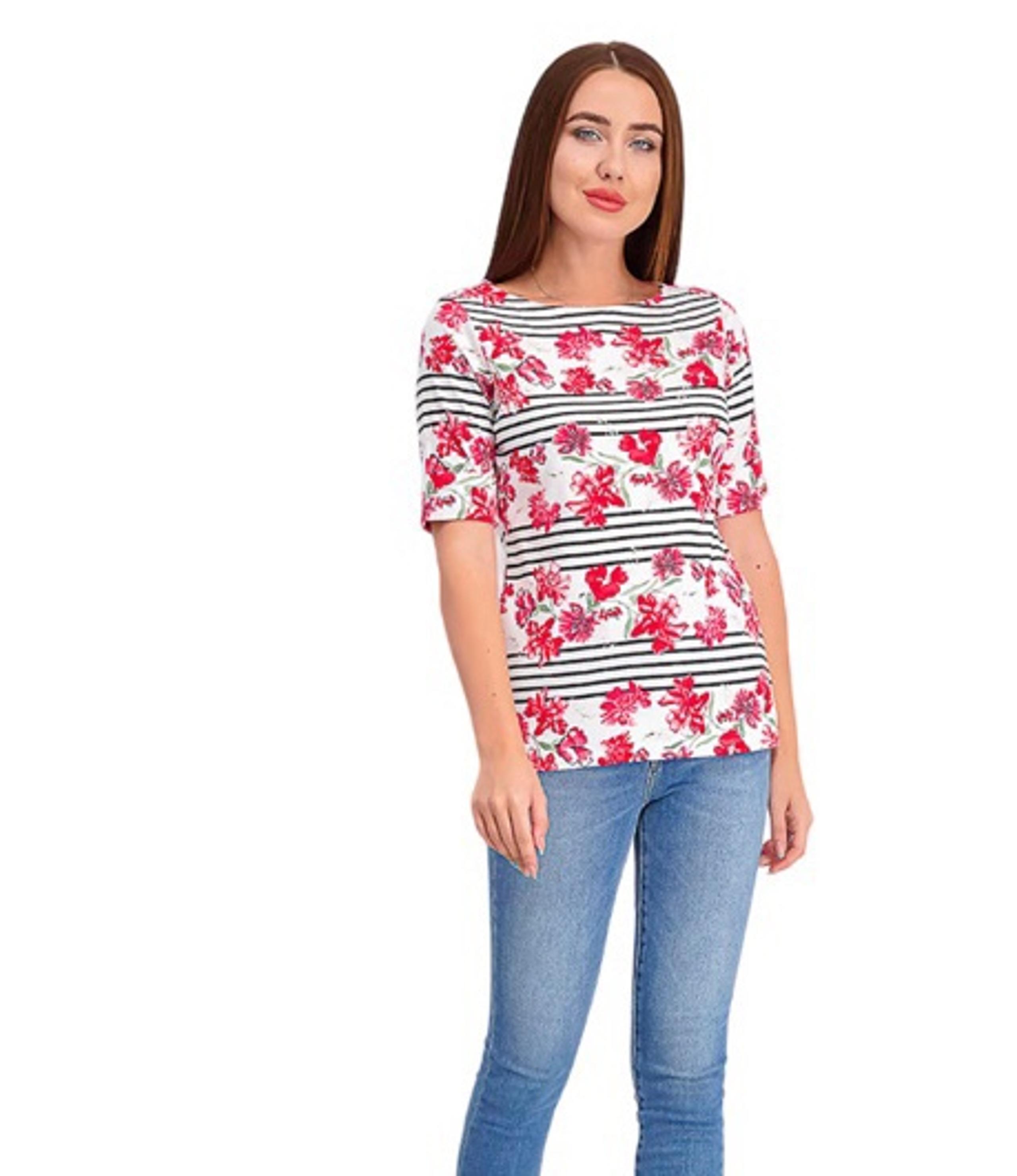 NEW NEW Karen Scott Women's Floral/Stripe Boatneck Bright White T-shirt