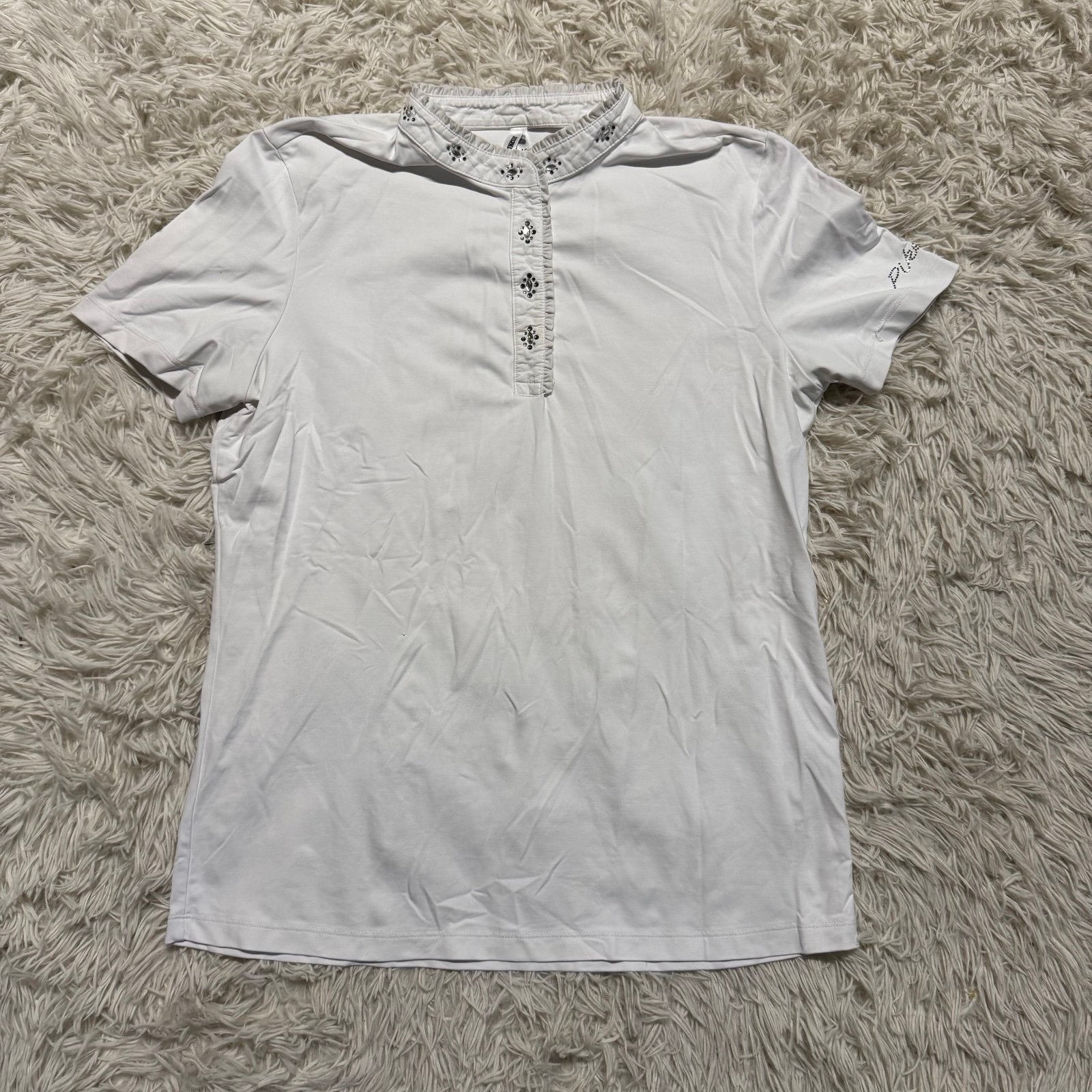 Women’s Size 42 White Pikeur Short Sleeve Horseback Riding Show Shirt. Good Cond