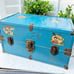 Vintage Blue Metal Doll Steamer Trunk Case Nursery Rhyme Decal