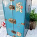 Vintage Blue Metal Doll Steamer Trunk Case Nursery Rhyme Decal