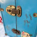 Vintage Blue Metal Doll Steamer Trunk Case Nursery Rhyme Decal