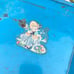Vintage Blue Metal Doll Steamer Trunk Case Nursery Rhyme Decal
