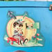 Vintage Blue Metal Doll Steamer Trunk Case Nursery Rhyme Decal