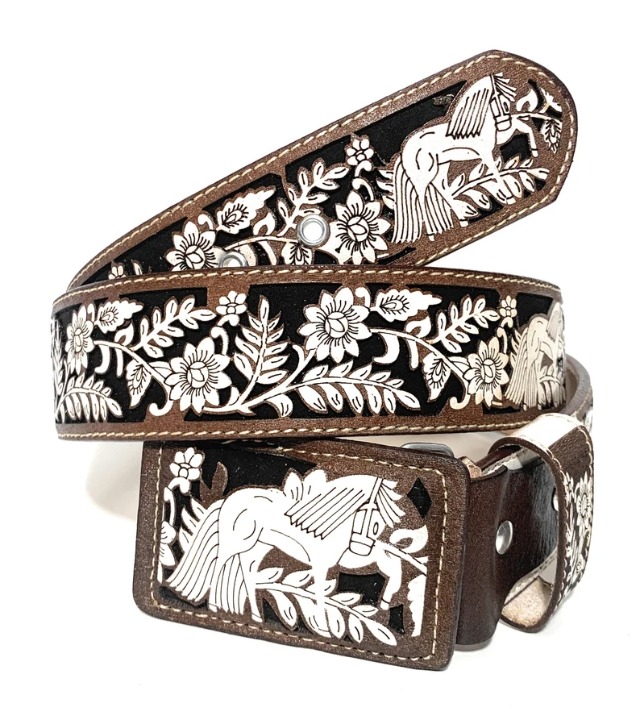 Mens Western Belt black and white