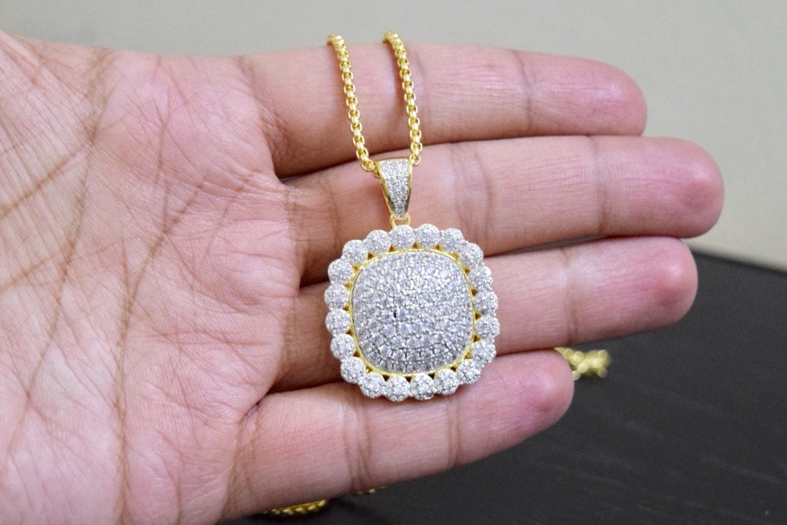 14k Gold Lab Diamond Cluster Charm Chain