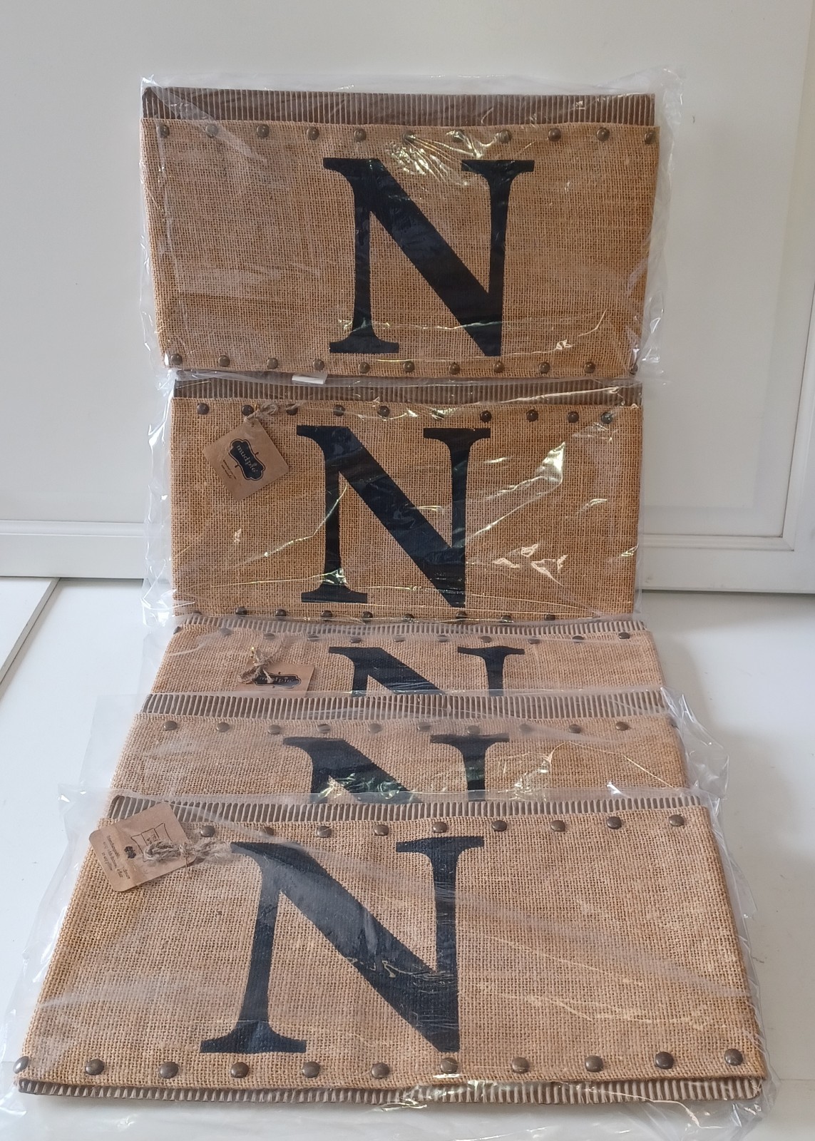 Burlap Letter N Monogrammed Pillow Wraps, 5-Count