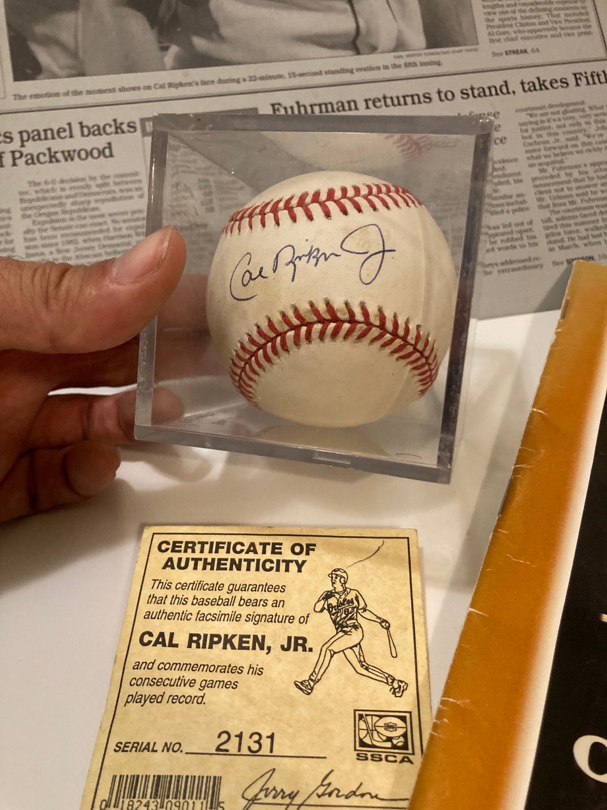 Certified Cal Ripken jr. baseball autograph plus memorabillia