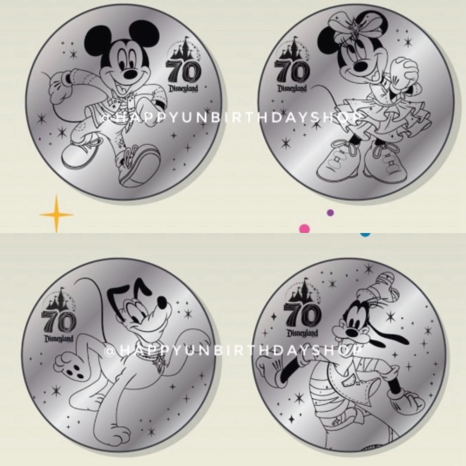 Disneyland 70th Anniversary Collectible Medallions Set Mickey & Friends