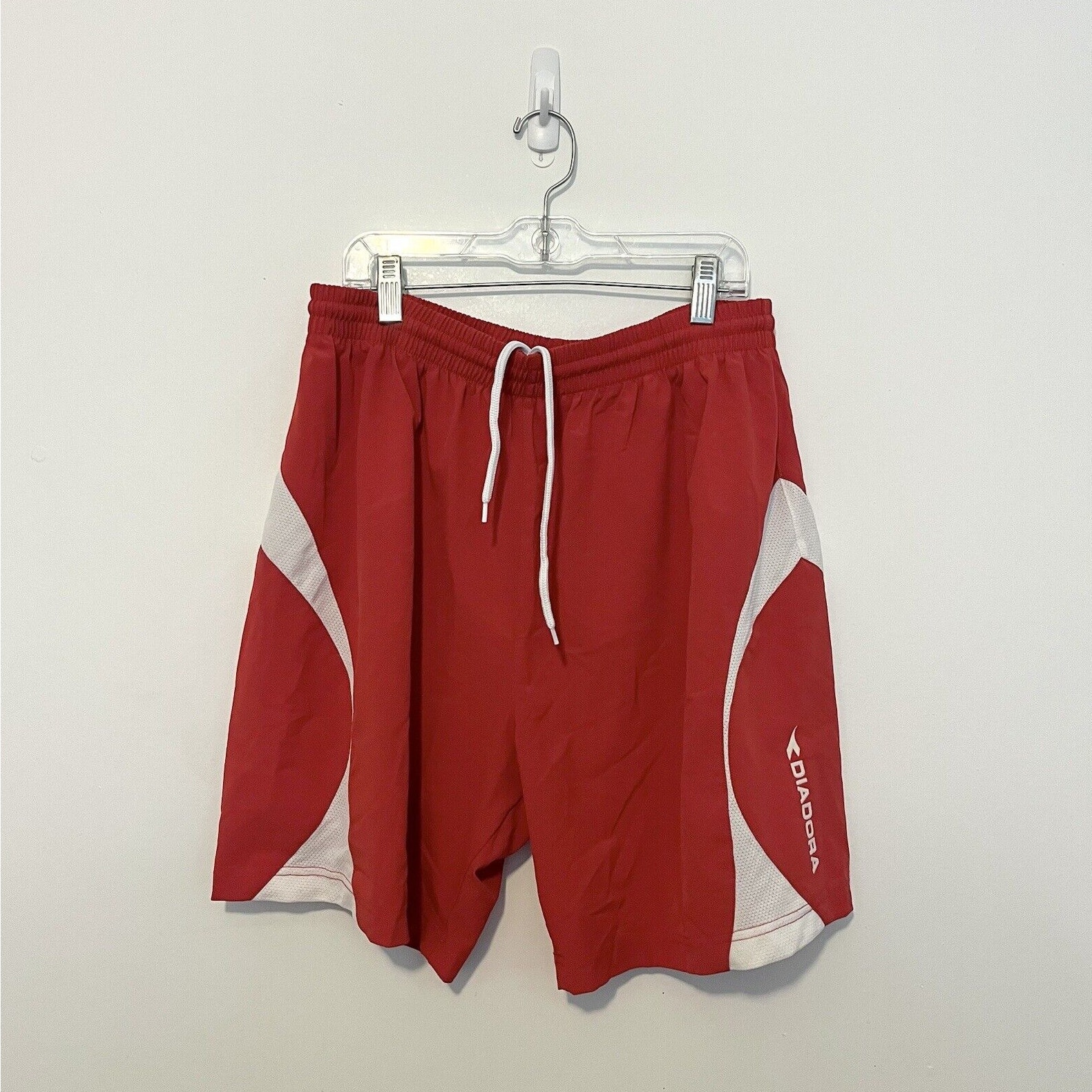 1990s Diadora Nylon Soccer Shorts Red White VTG Rare Vintage Futbol Sz M
