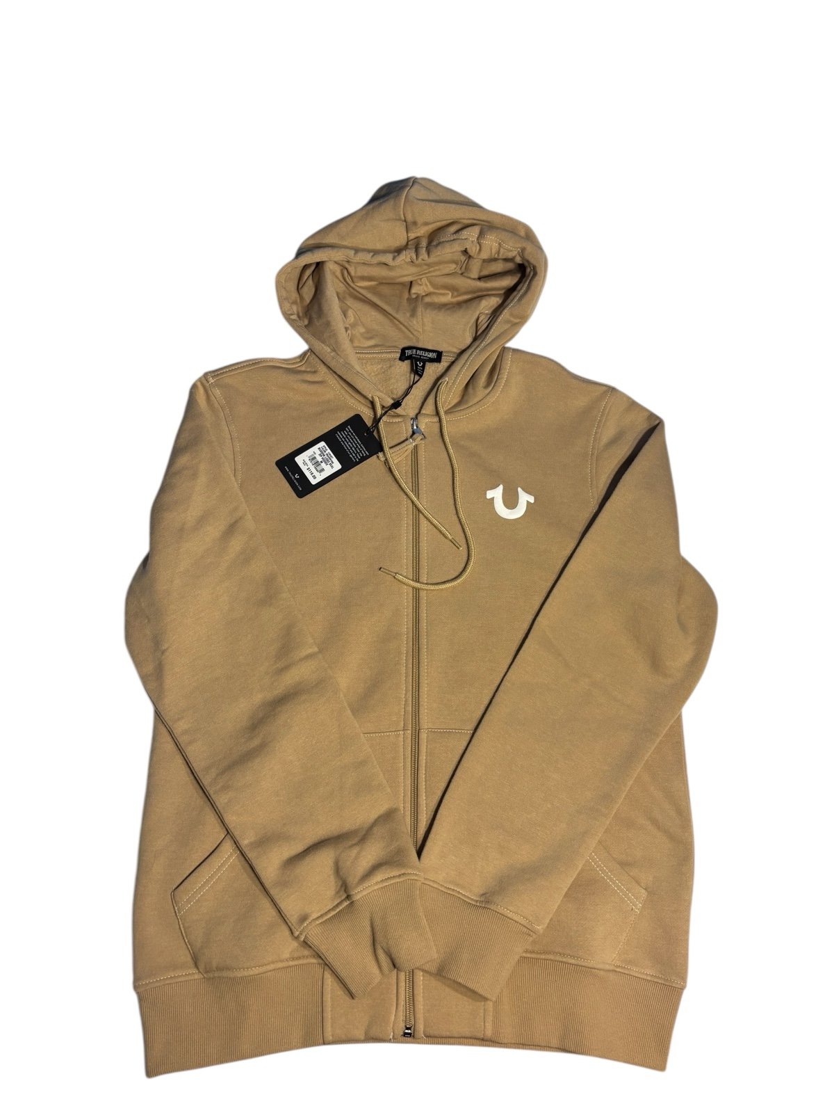 NEW True Religion Hoodie Zip Jacket Beige Logo Sweatshirt Sz M