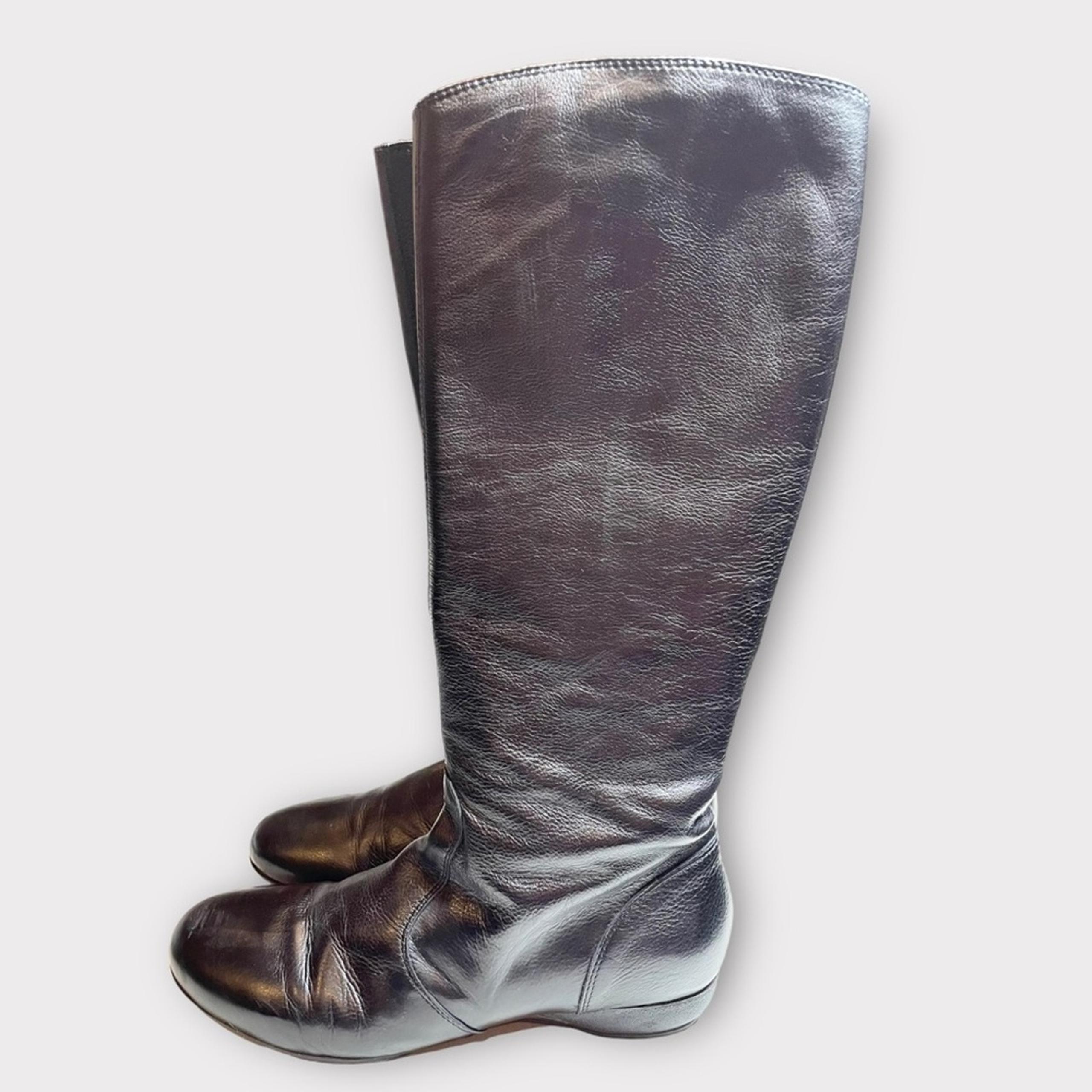 TARYN ROSE black buttery soft leather tall zip flat boots women’s size 37