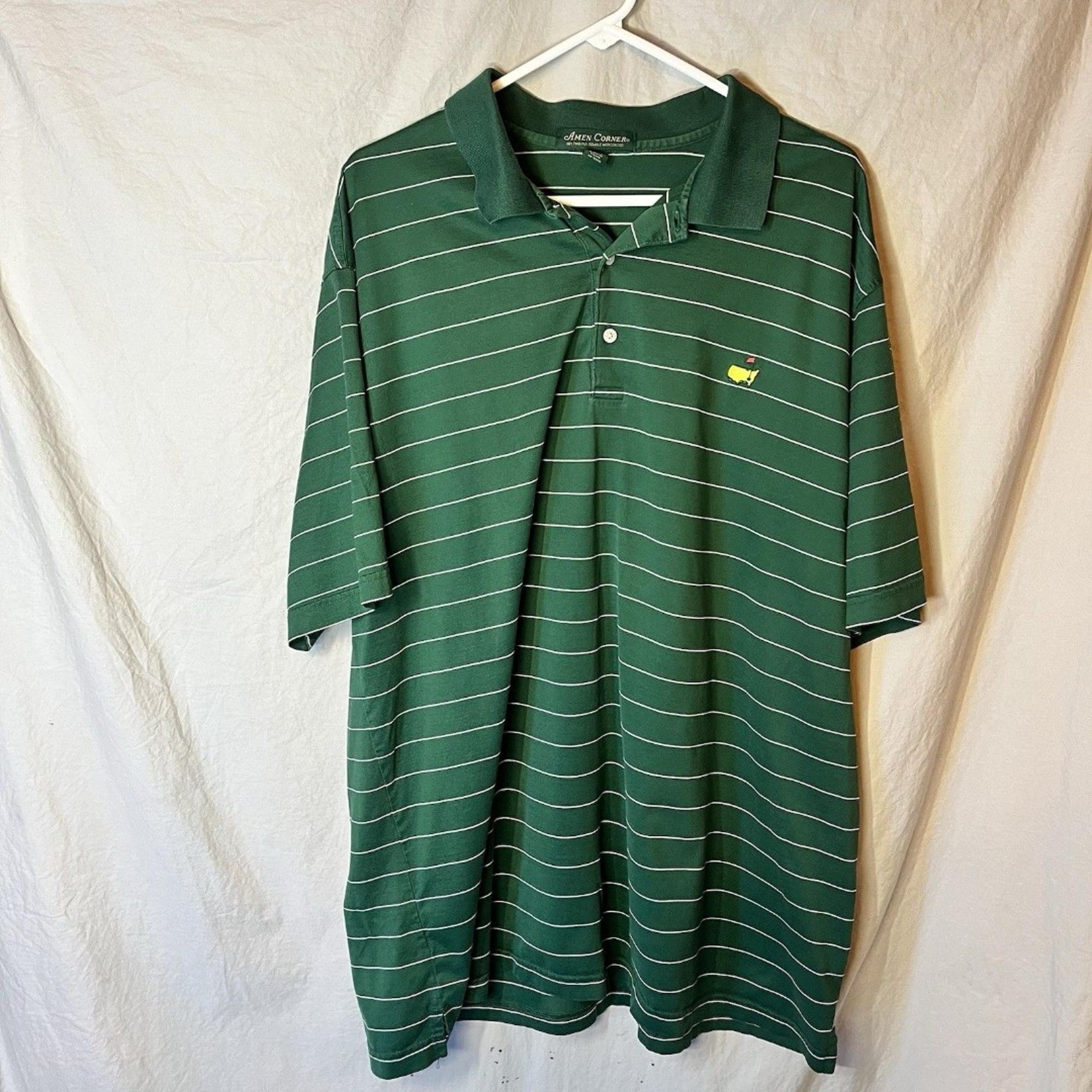 Amen Corner Masters Polo Shirt 60s 2-Ply Mercerized Green Striped Mens XL
