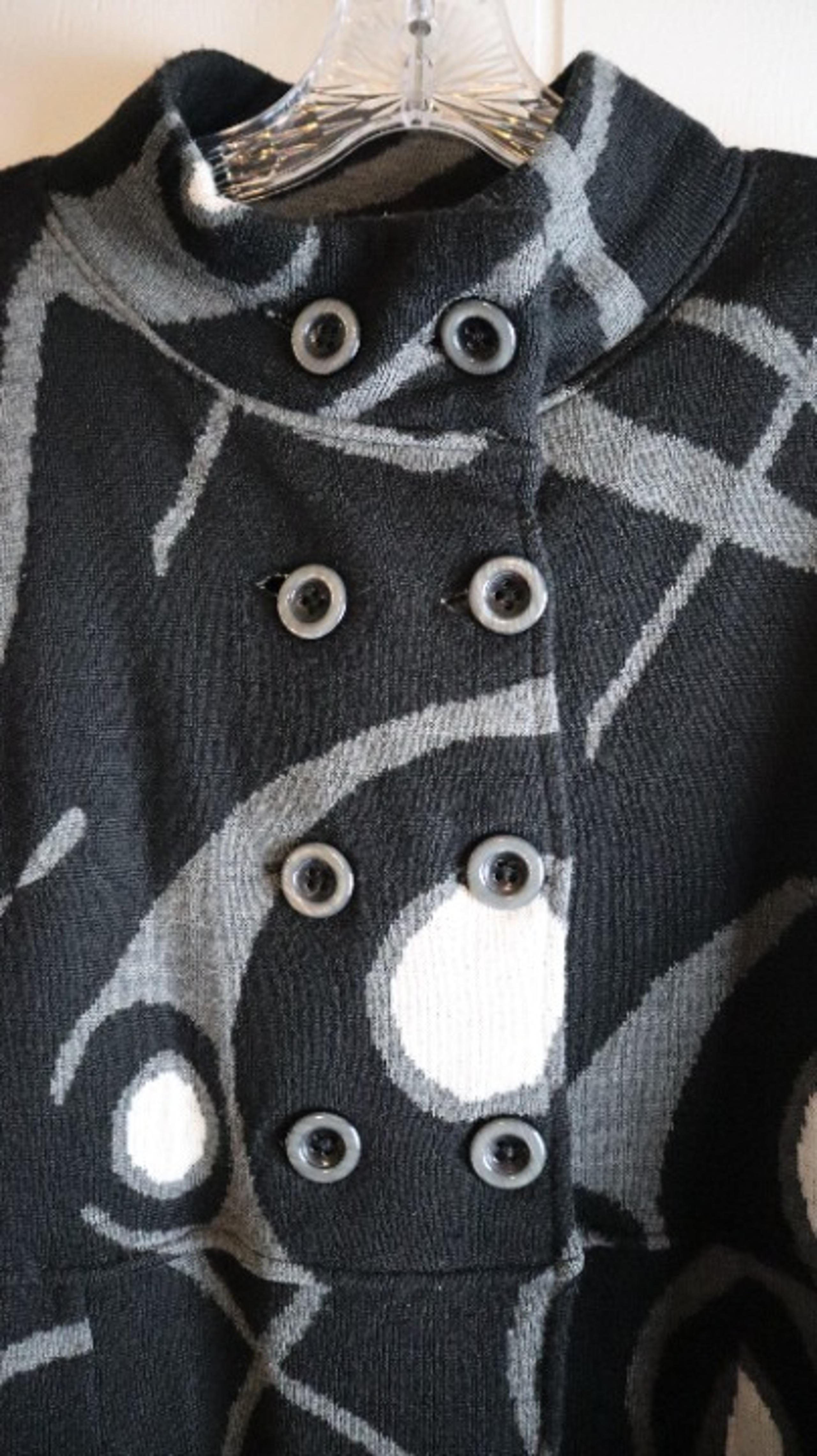 Linea Domani Wool Black Gray Double Breasted Wrap Sweater Wrap Womens Large