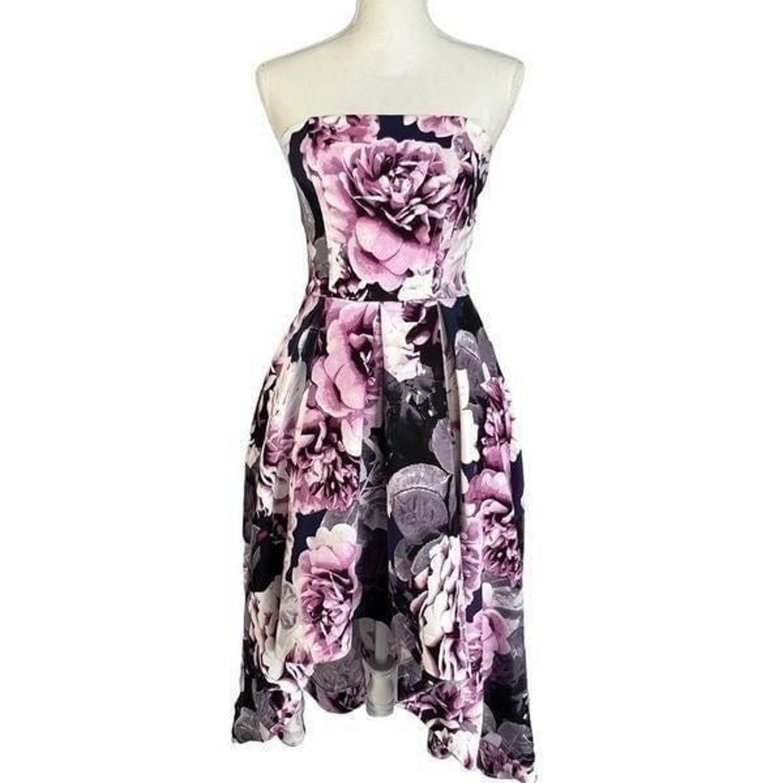 Speechless Women's Pink Floral Print High-Low Strapless Mini Dress Size 7