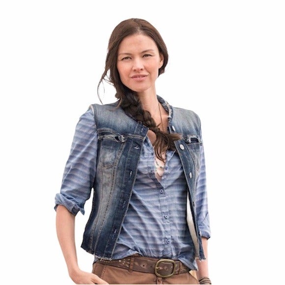 NWT Sundance Driftwood Denim Rory Sherpa Lined Vest Jacket Raw Hem-Edge Pocket
