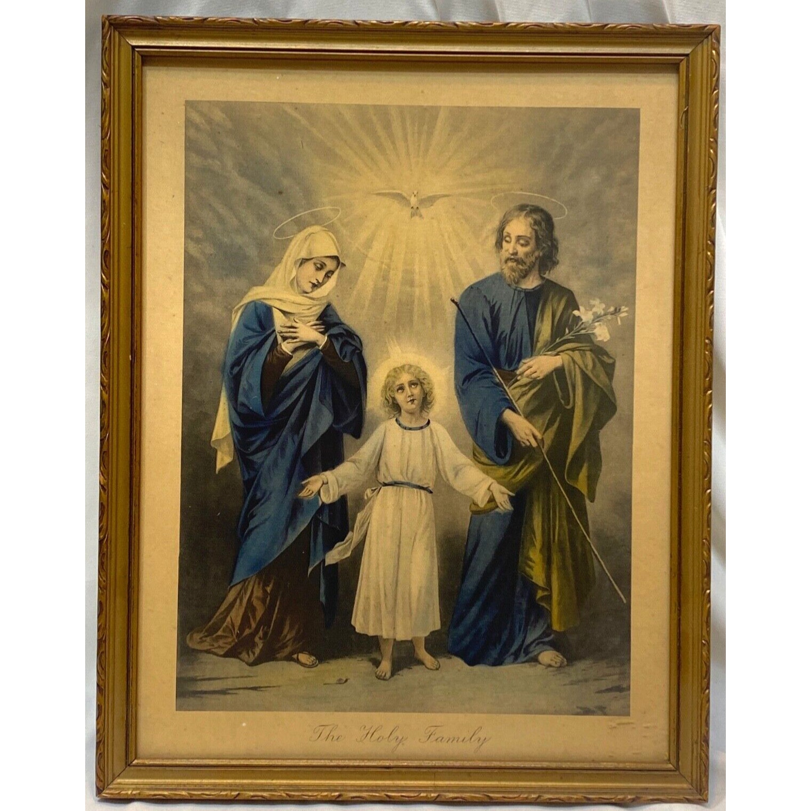 Antique Currier Ives Style Hand Colored print Holy Family 19th c original