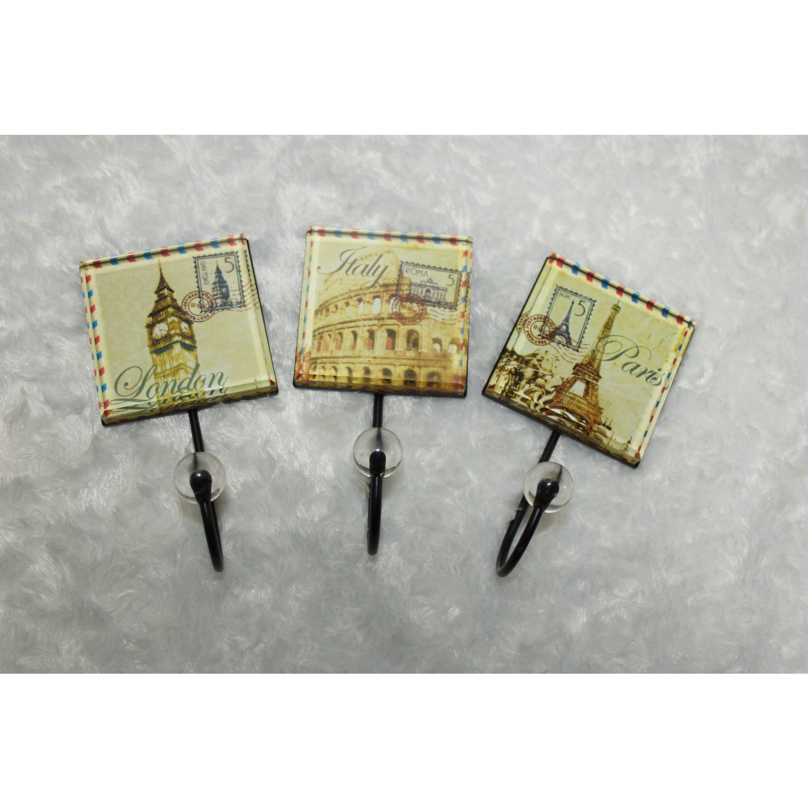 Set of 3 Acrylic/Metal- Countries - Decorative Wall Hooks