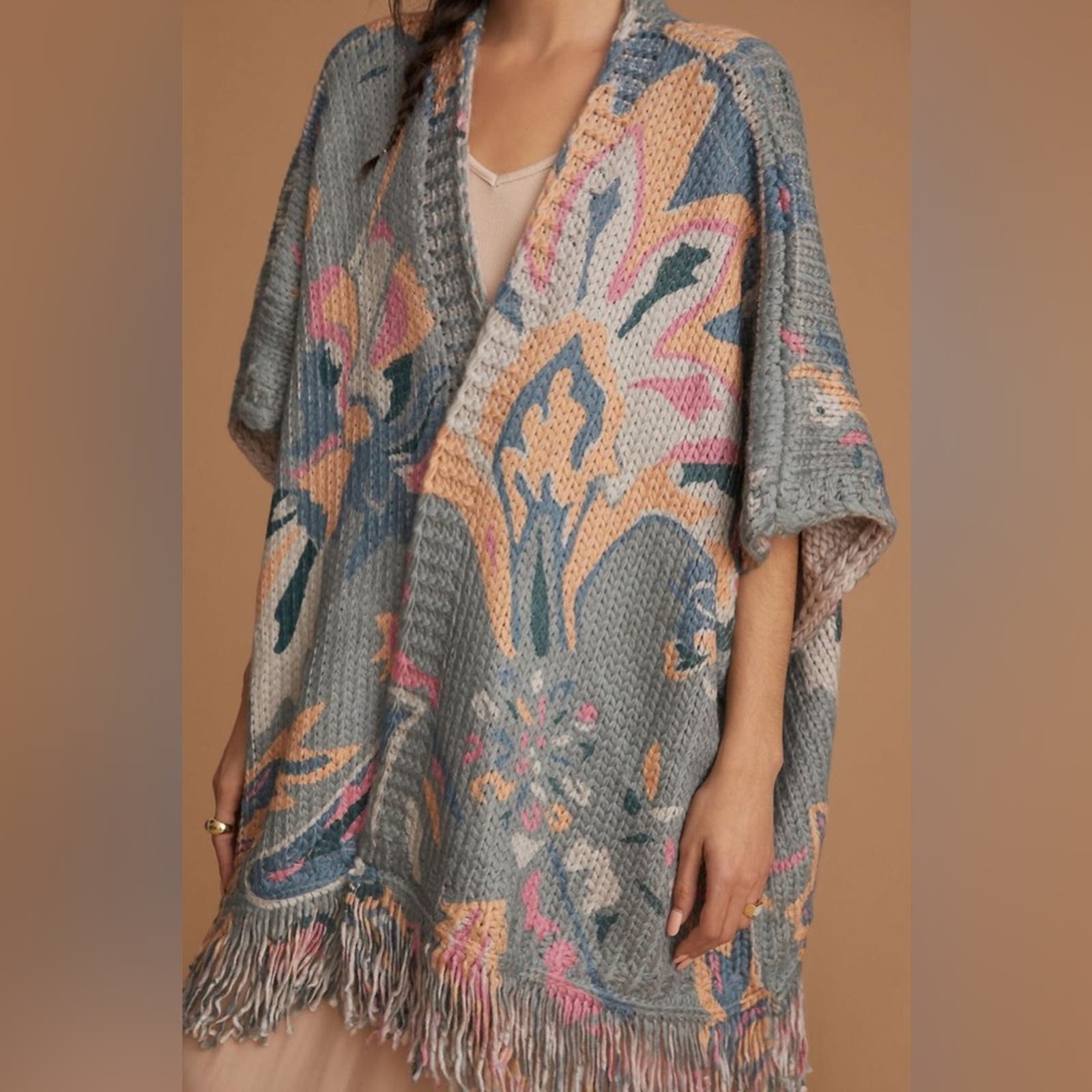 NWT Anthropologie Pink and Blue Braided Sweater sz OS