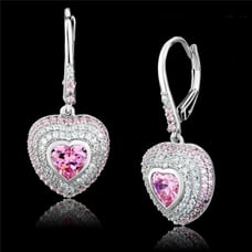 TS505 - Rhodium 925 Sterling Silver Earrings with AAA Grade CZ in Rose