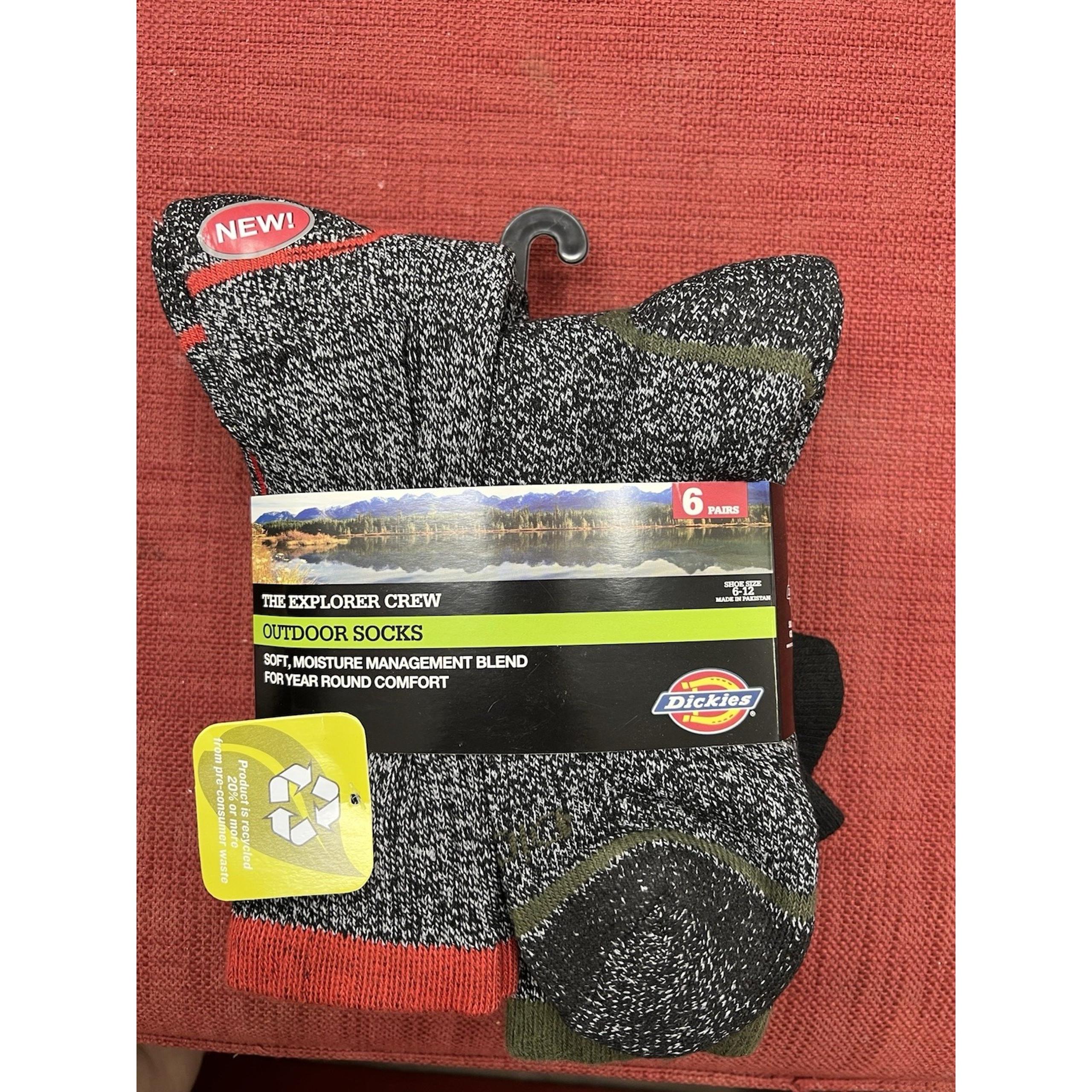 Dickies The Explorer Crew Performance Outdoor Mens Socks 6-pairs Size 6-12