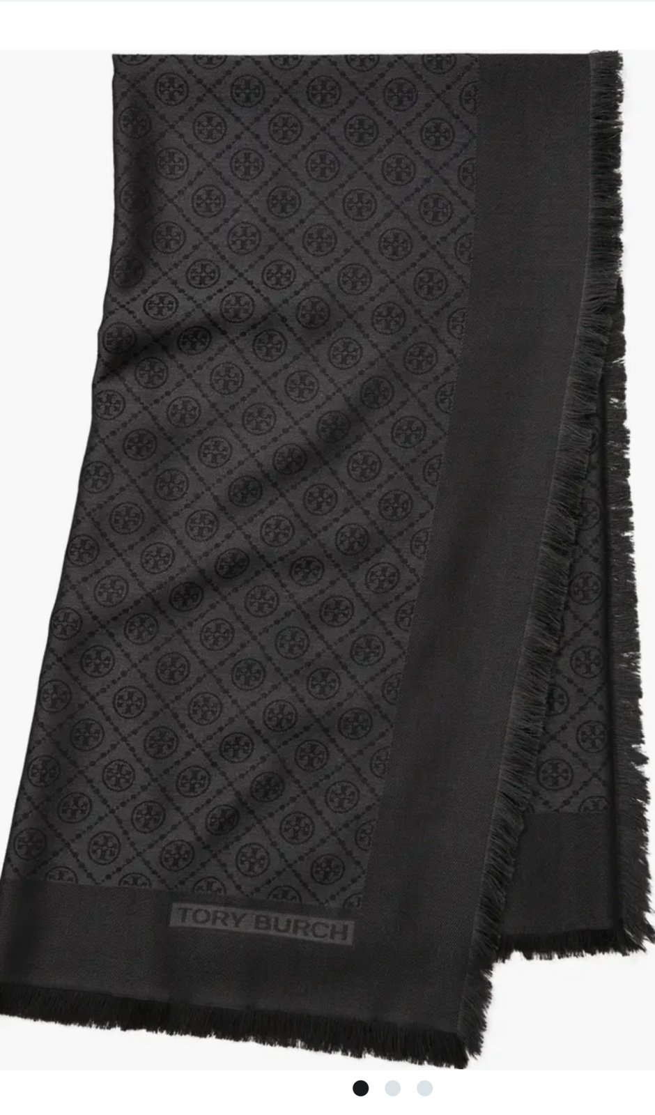 278 Tory Burch Women's Black Silk Diamond Dot Jacquard Traveler Fringe