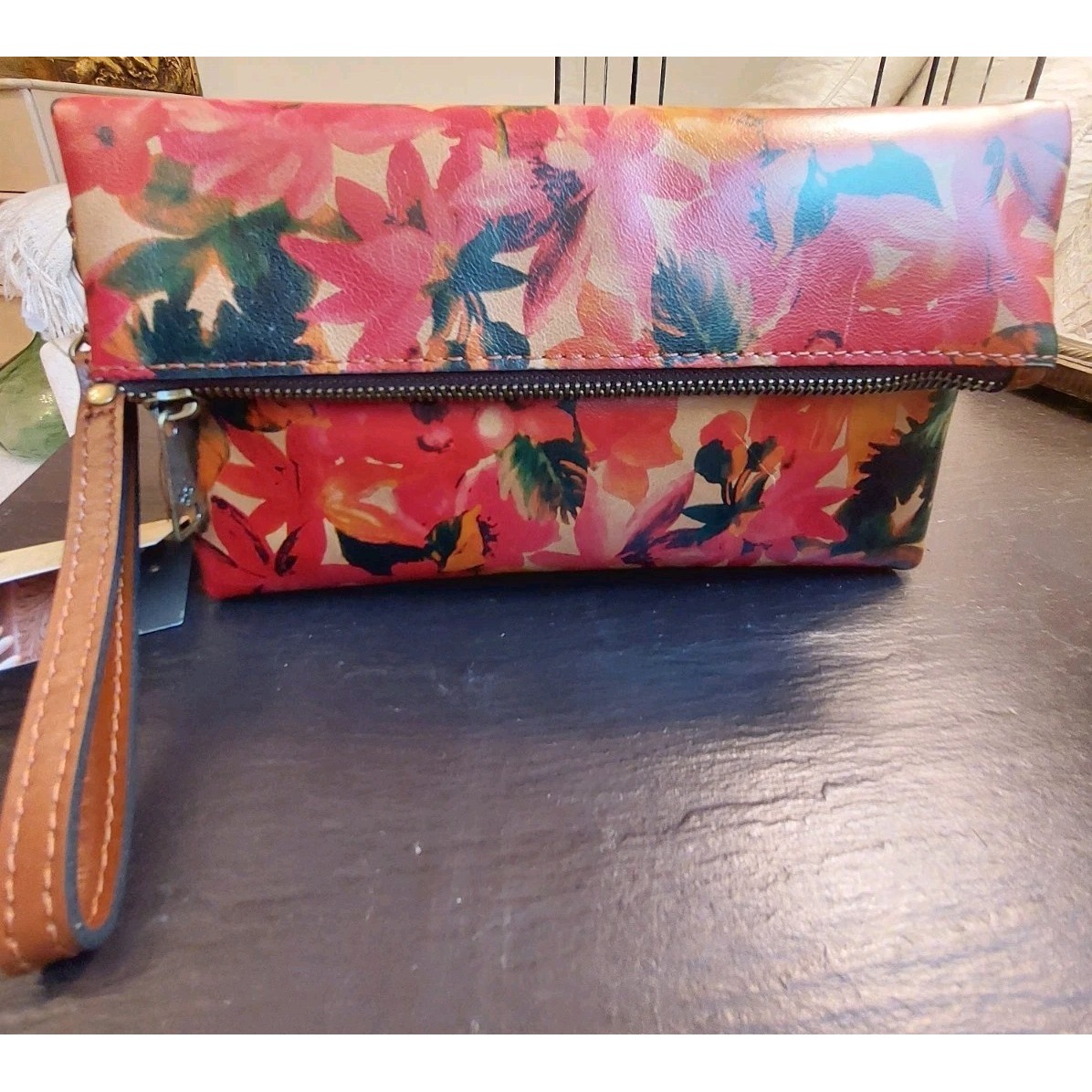 NEW Patricia Nash Valerie Spring Multi Floral Leather Magnetic Foldover Wristlet