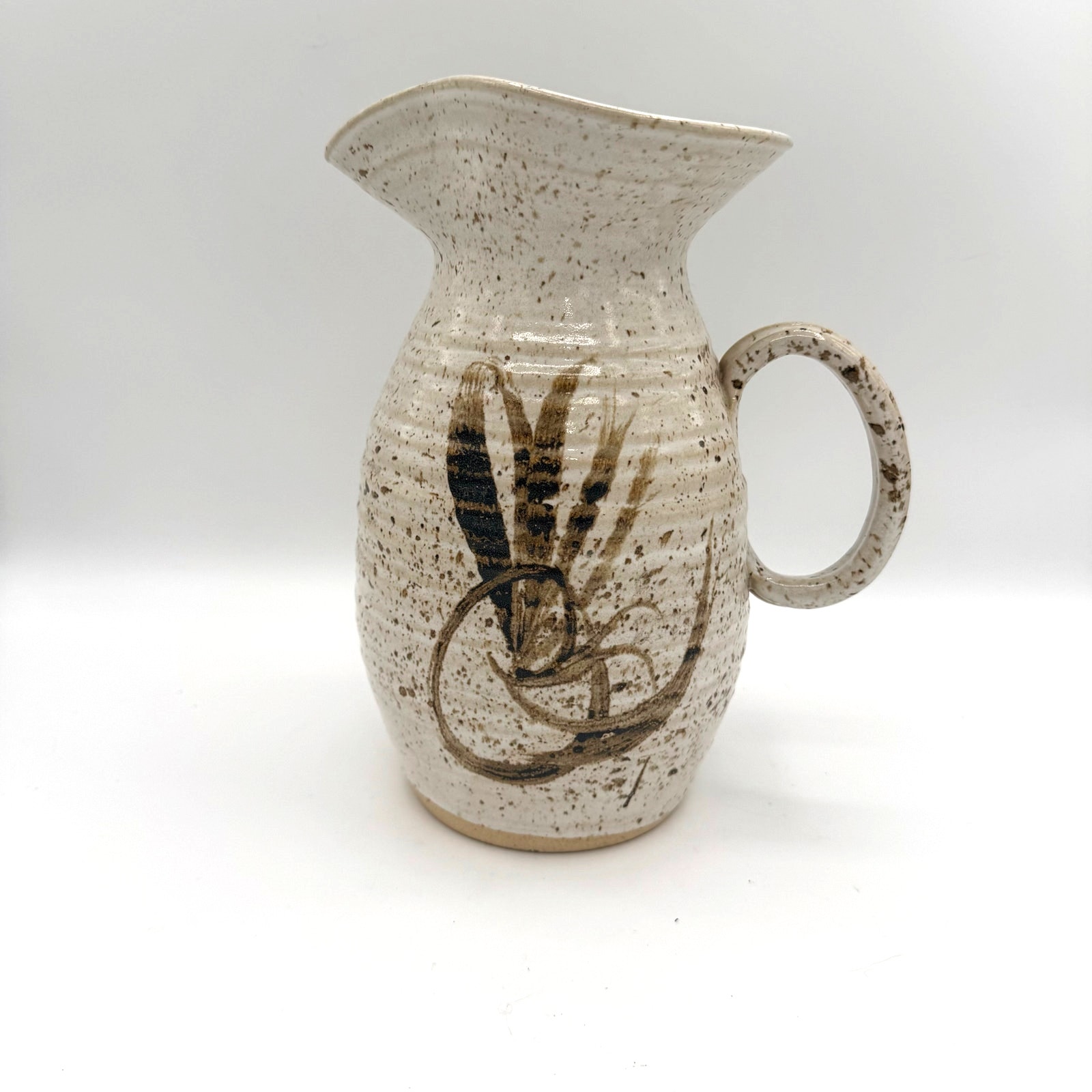 Art Pottery Salt Milk Glazed Boho Water Pitcher with wheat design