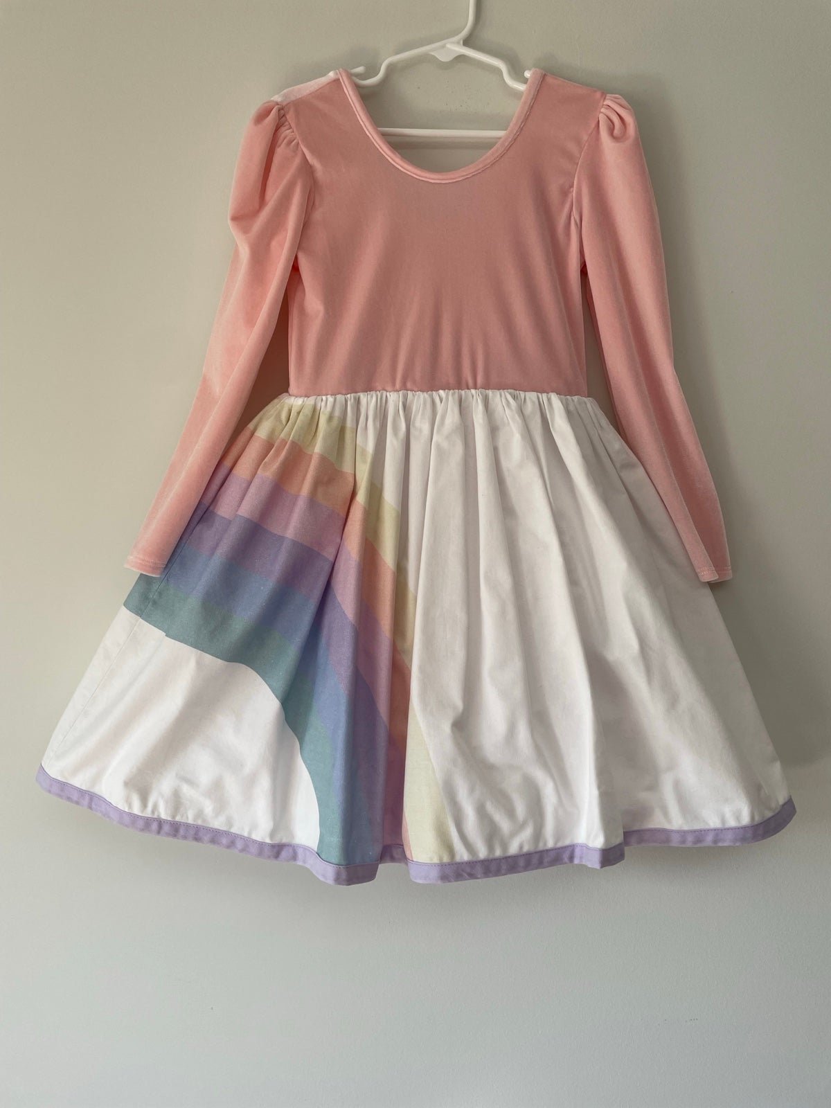 Pleiades Designs Puff Sleeve Shortie - Pink Velvet Bodice size 9y