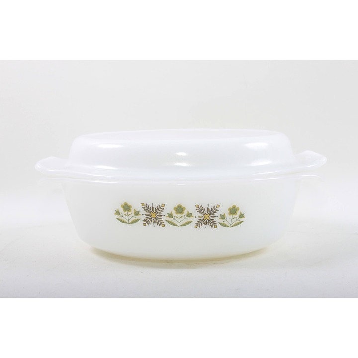 Anchor Hocking Casserole Dish Lid Vintage Cookware Cooking Pot White Green