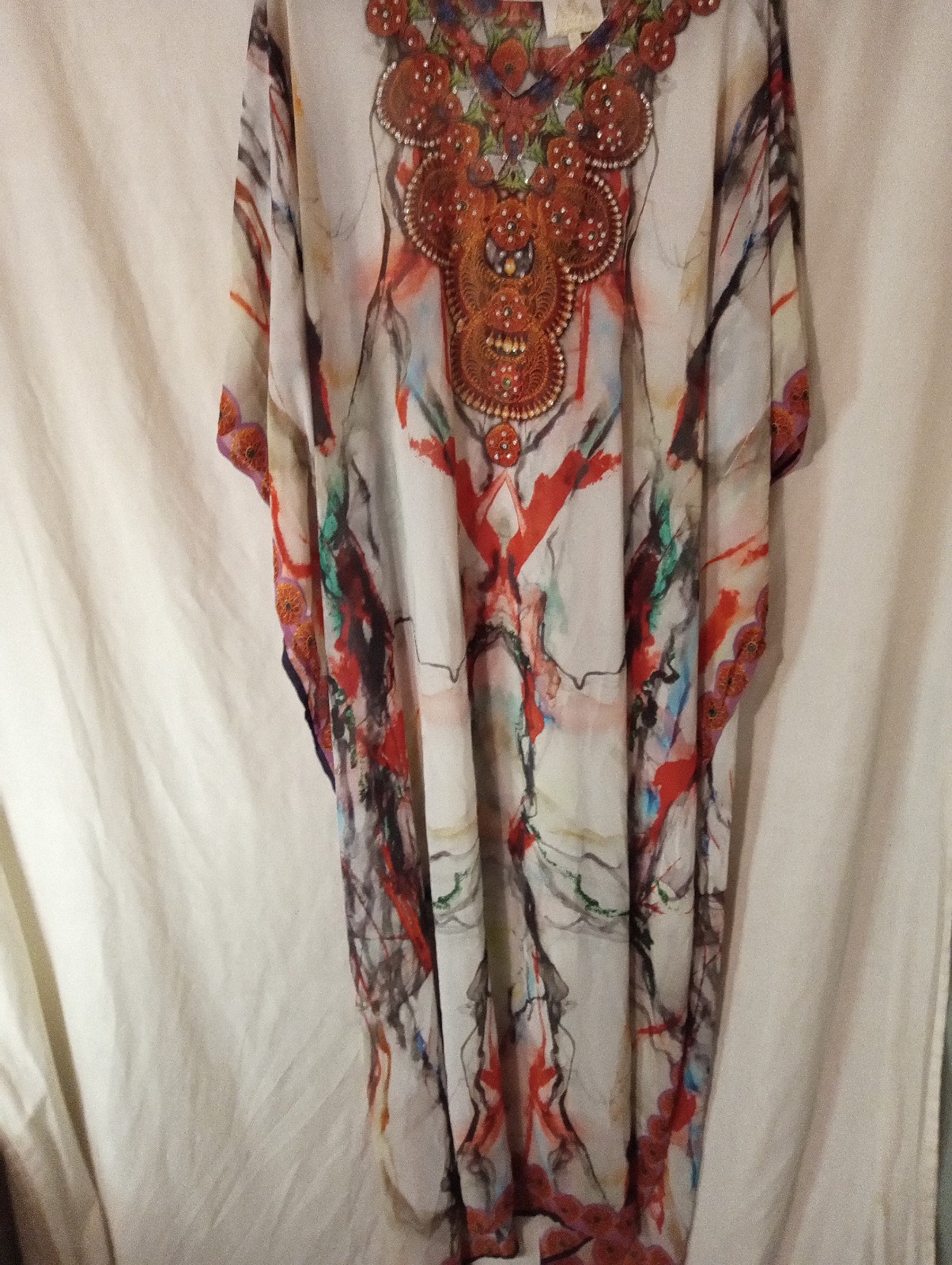 Asa Long Kaftan Beaded Front 2X Floral Print