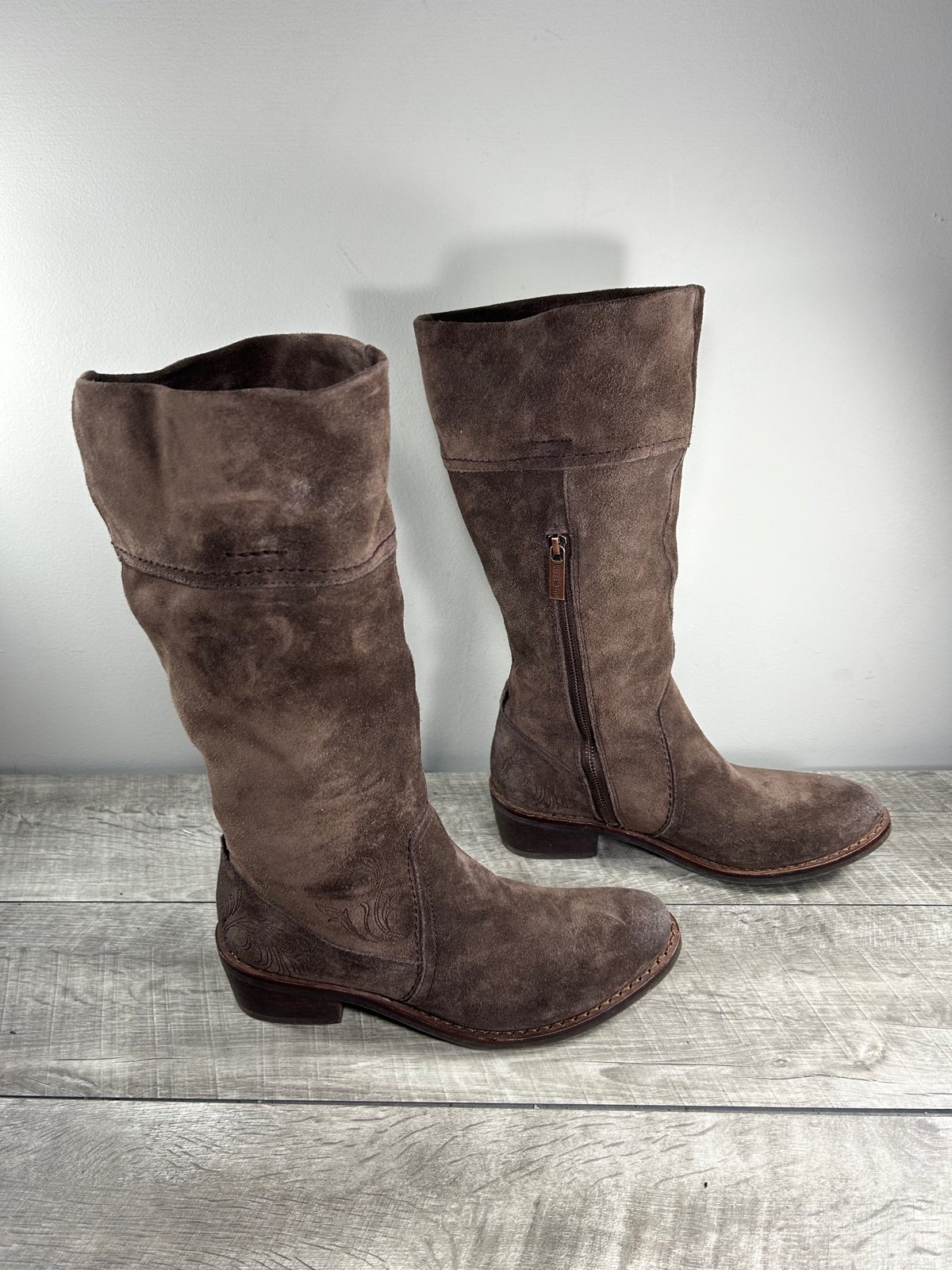 Bussola Style Espresso Texas Suede Women’s Riding Chunky Boots Size 7-7.5