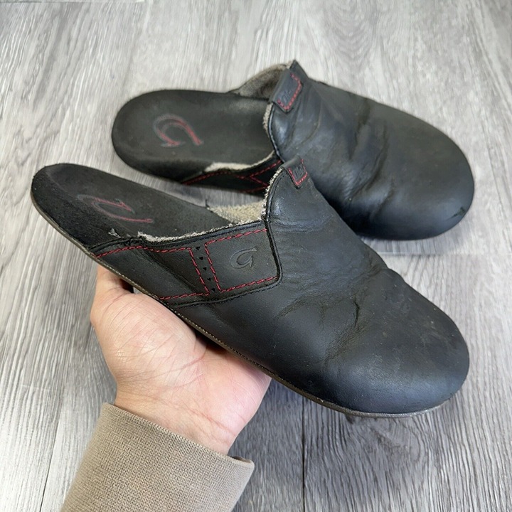 Olukai Noko Kai Slip On Slides Slippers Shoes Women 8.5 Black Red Lining
