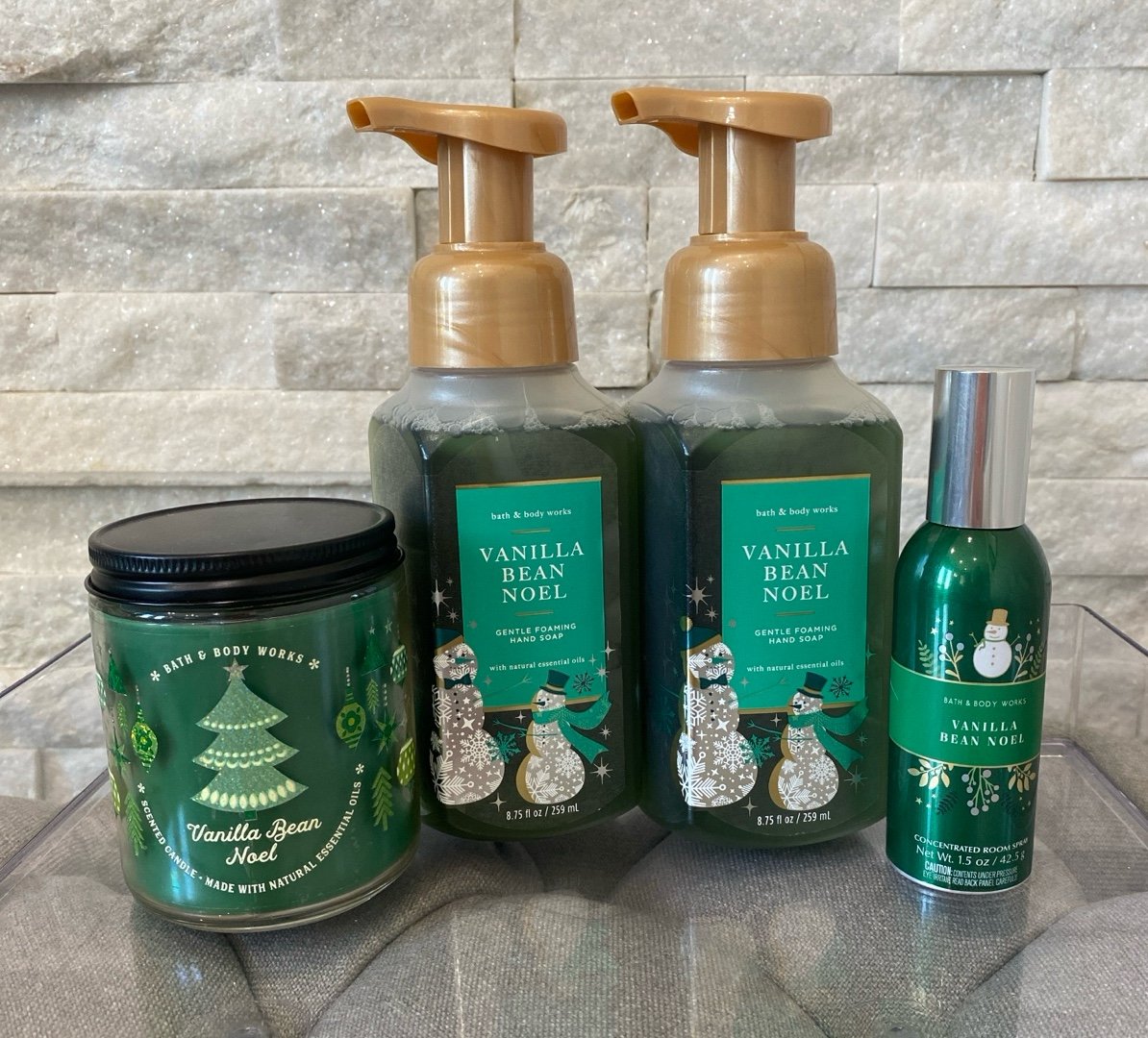 Bath & Body Works Vanilla Bean Noel Candle Hand Soap Room Spray Bundle Christmas