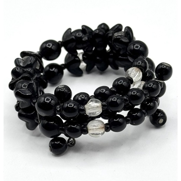 Vintage black glass beaded cuff bracelet