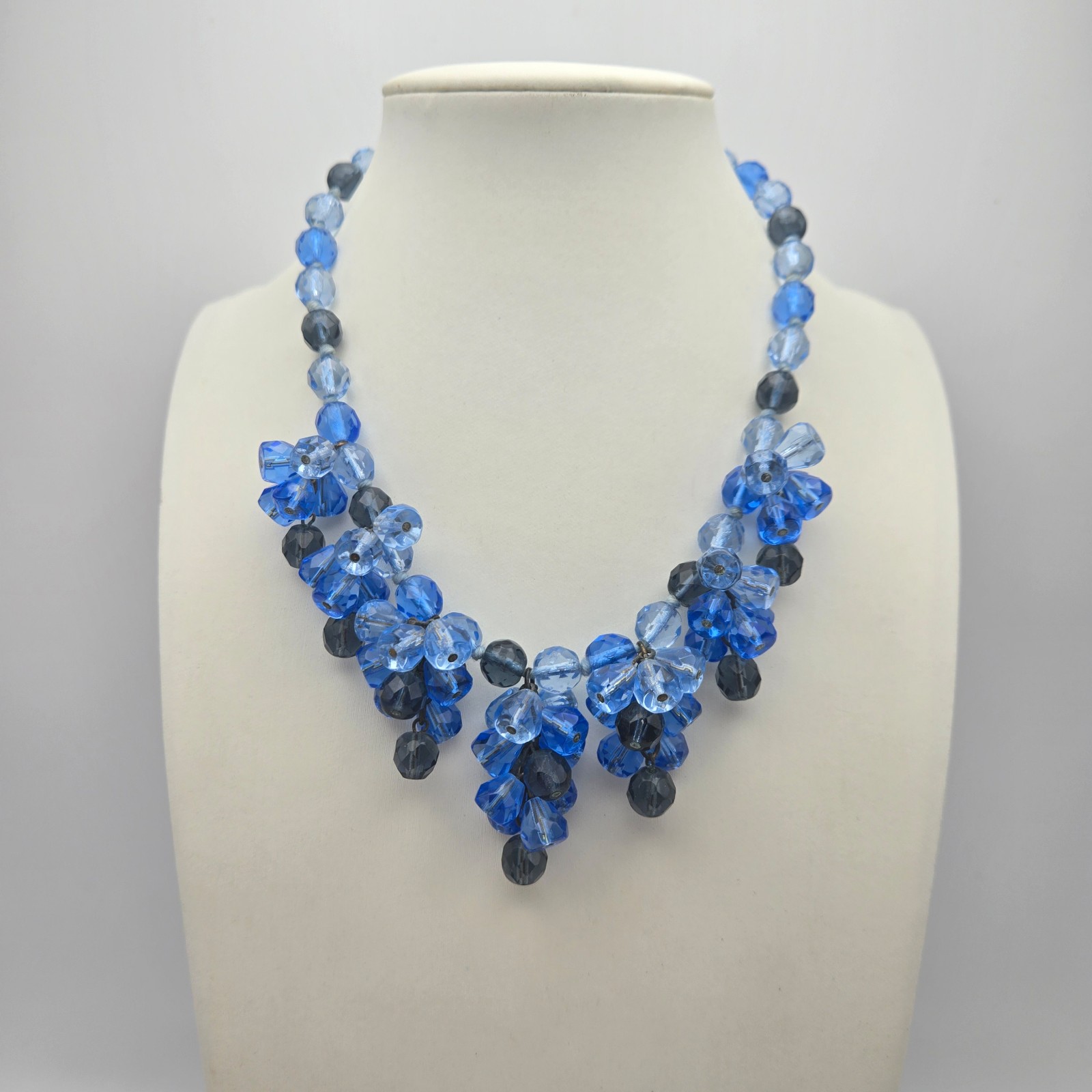 Western Germany Cha Cha Dangle Necklace Glass Blue 50s 60s Beaded Vintage