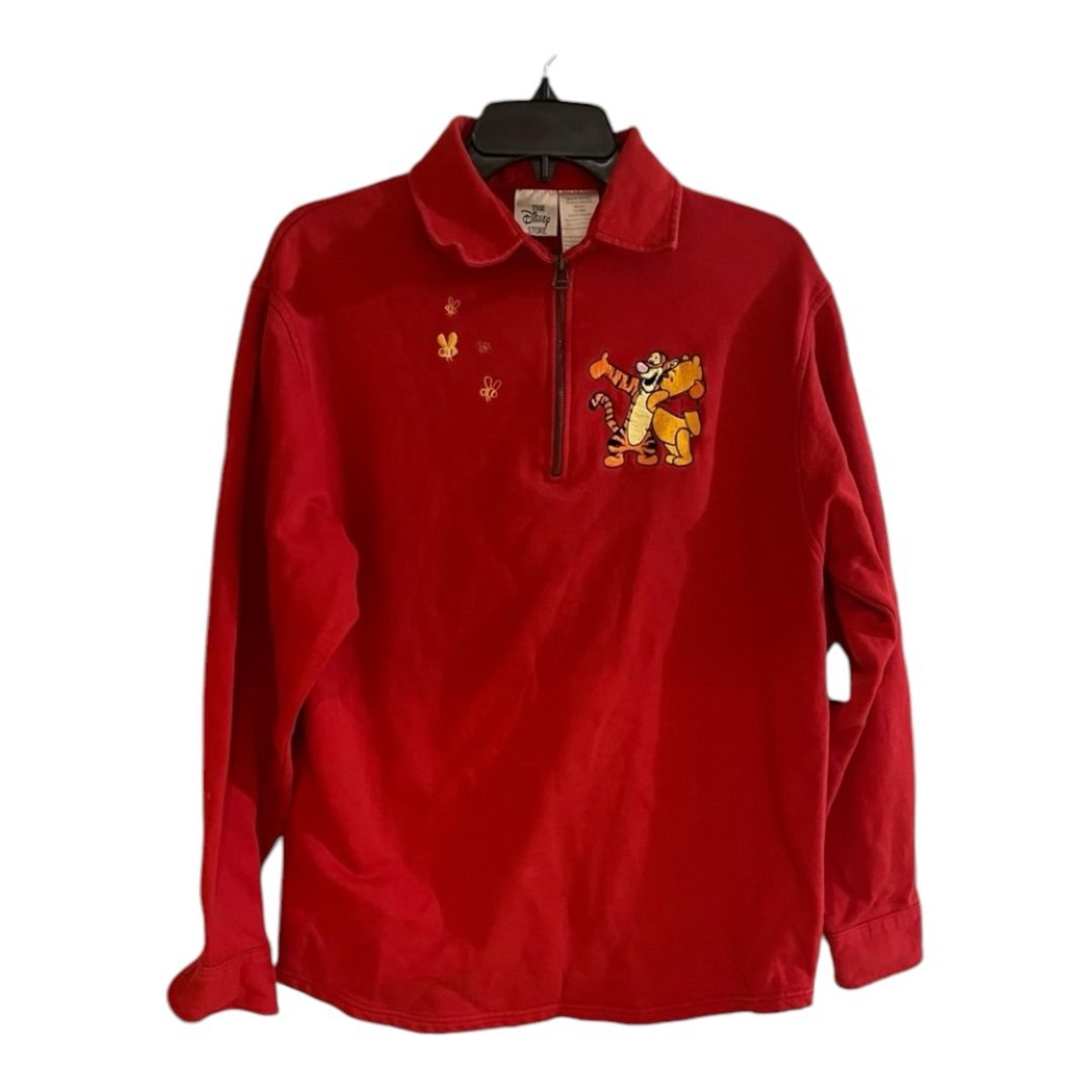 VINTAGE Winnie The Pooh Disney Store Sweater Womens Medium Red Embroidered 90s