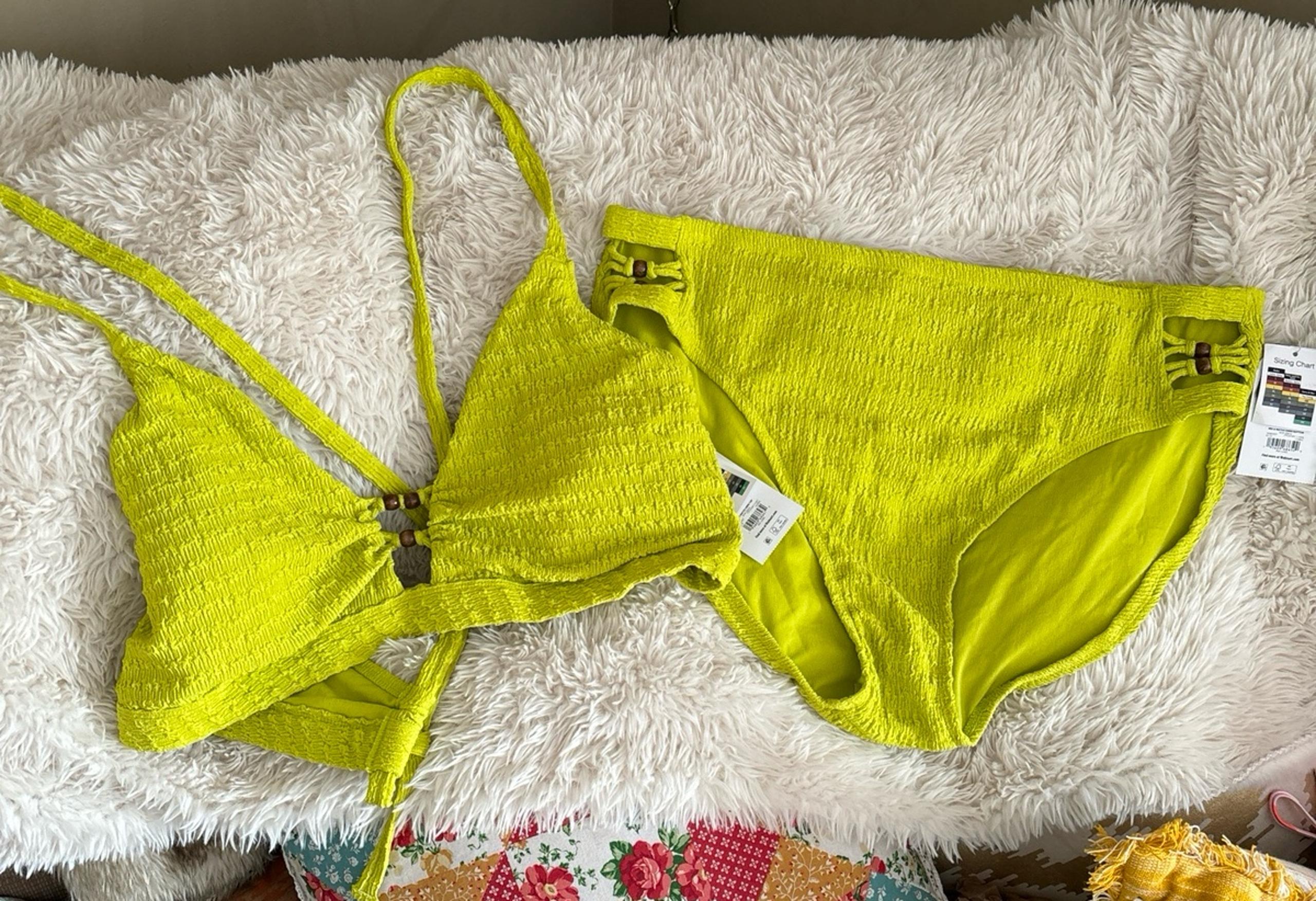 Time and Tru Women’s Plus Size Crinkle Mid Rise Bikini Swimsuit NWT Sz 3XL