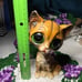 Vintage HA Enesco Big Green Eyed Cat Figurine 7 Tall Chip On Ear