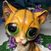 Vintage HA Enesco Big Green Eyed Cat Figurine 7 Tall Chip On Ear